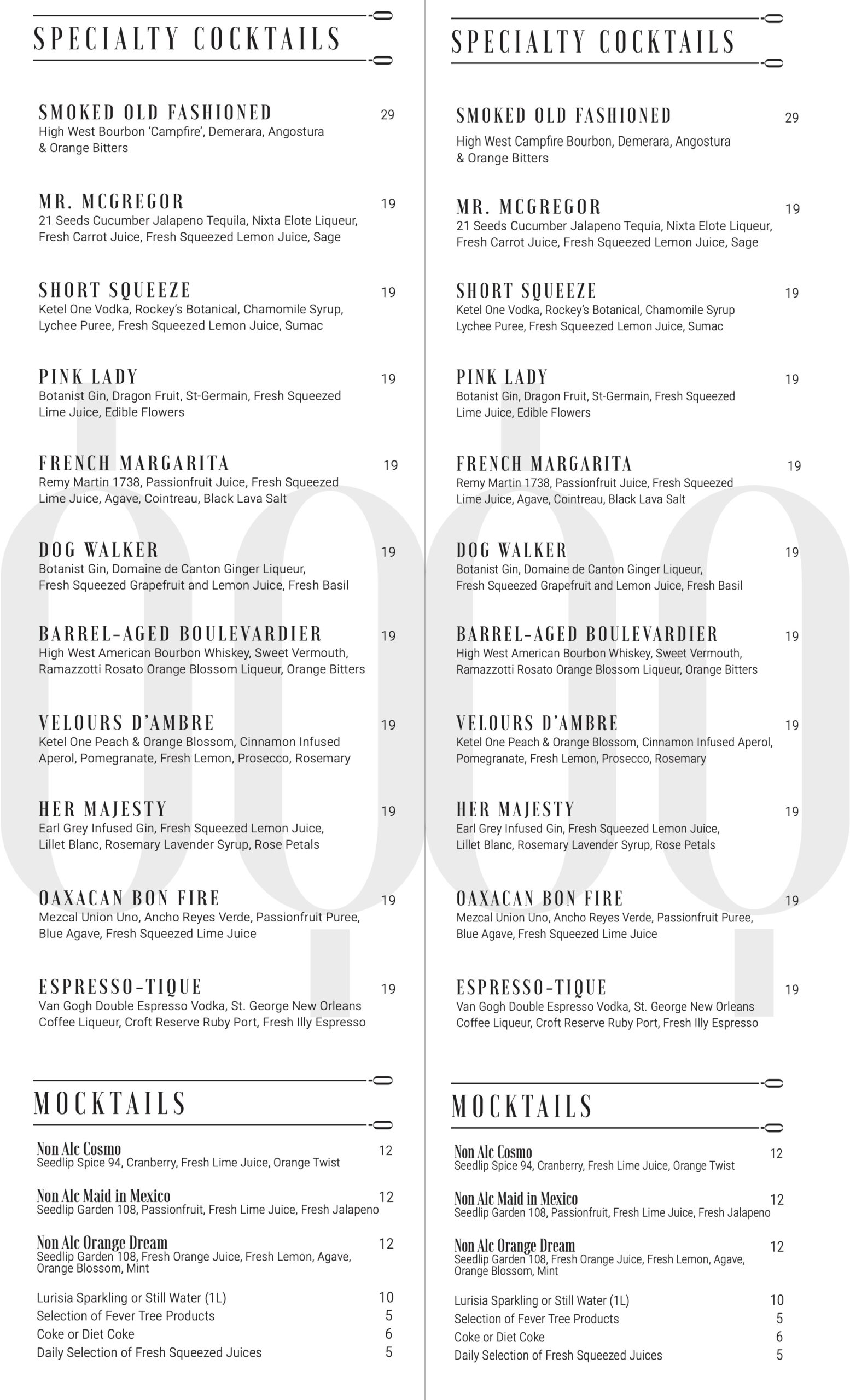 Bar Boutique - specialty cocktail list - 4.25.23