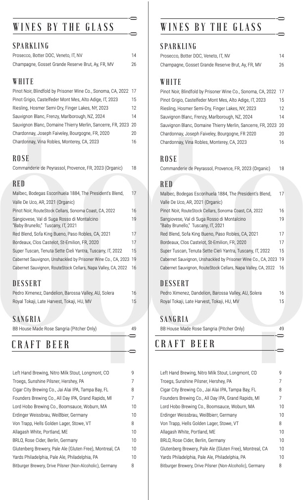 Bar Boutique - wine by glass list - for client