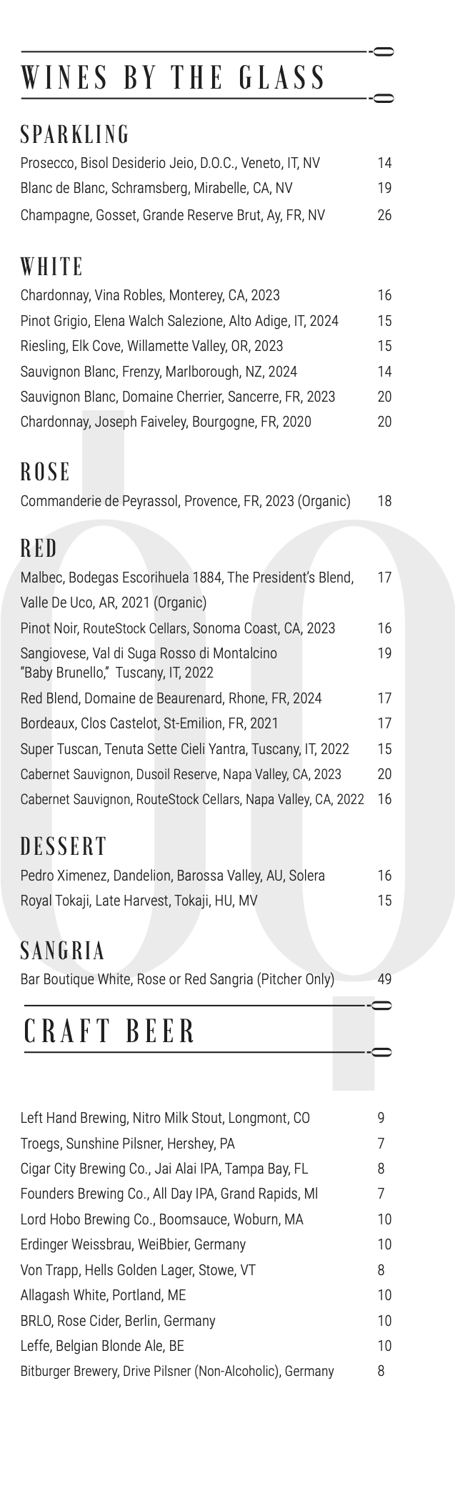 Bar Boutique - wine by glass list - for client