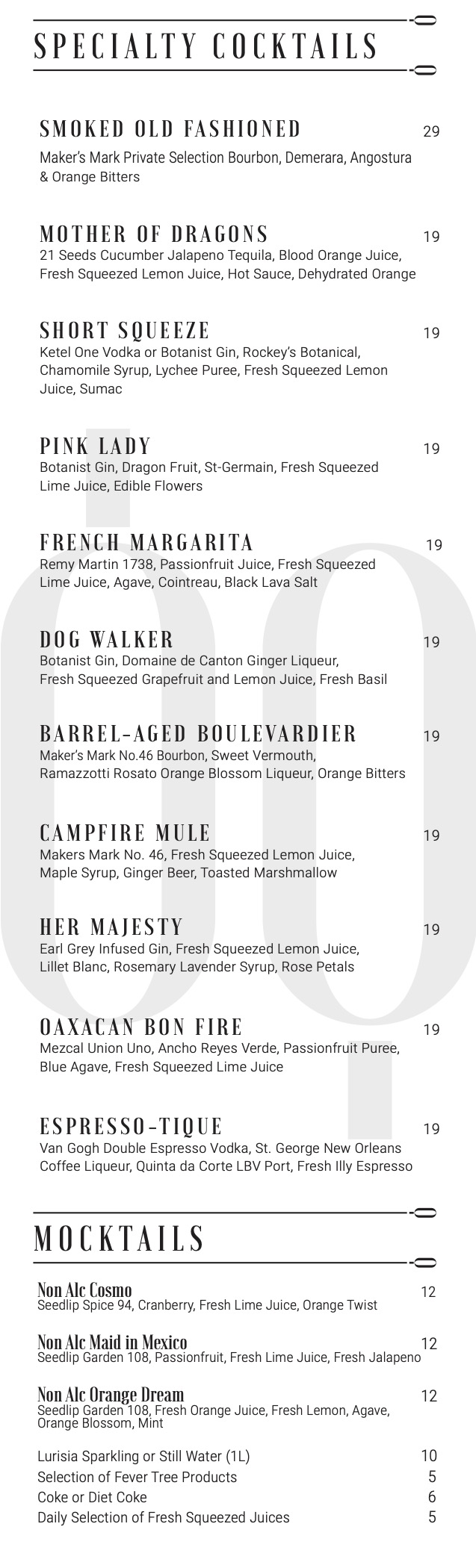 Bar Boutique - specialty cocktail list - 4.25.23