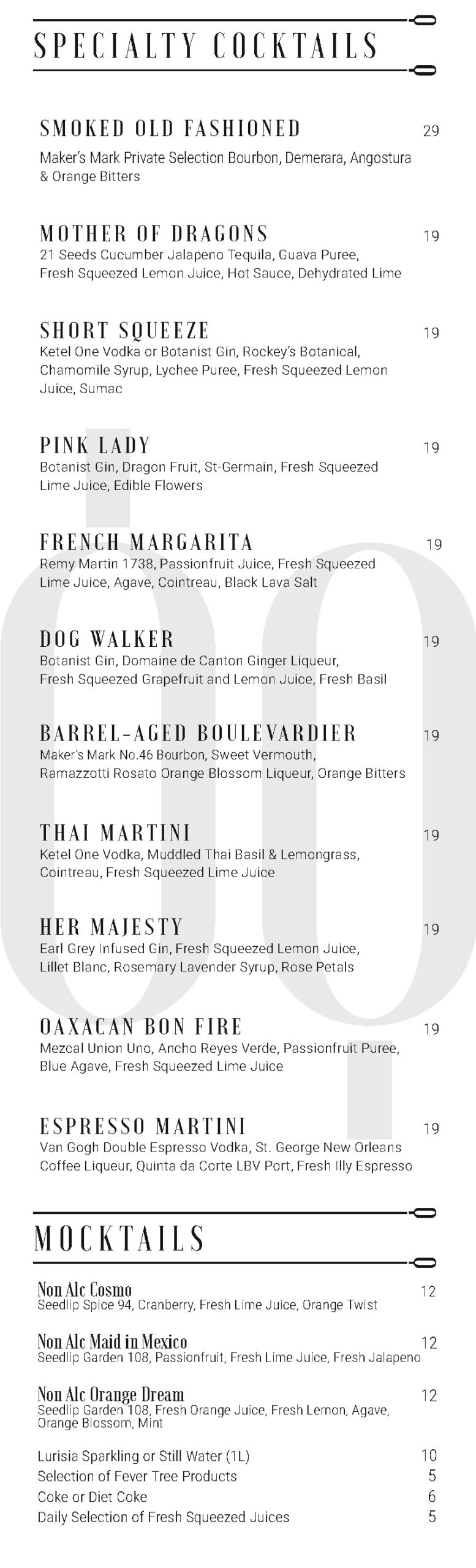 Bar Boutique - specialty cocktail list - 4.25.23